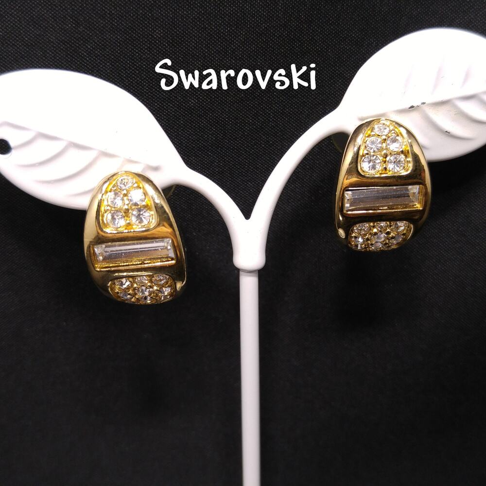 Vintage Savvy by Swarovski Gold Tone Earrings Clear Crystal 1980s on Card